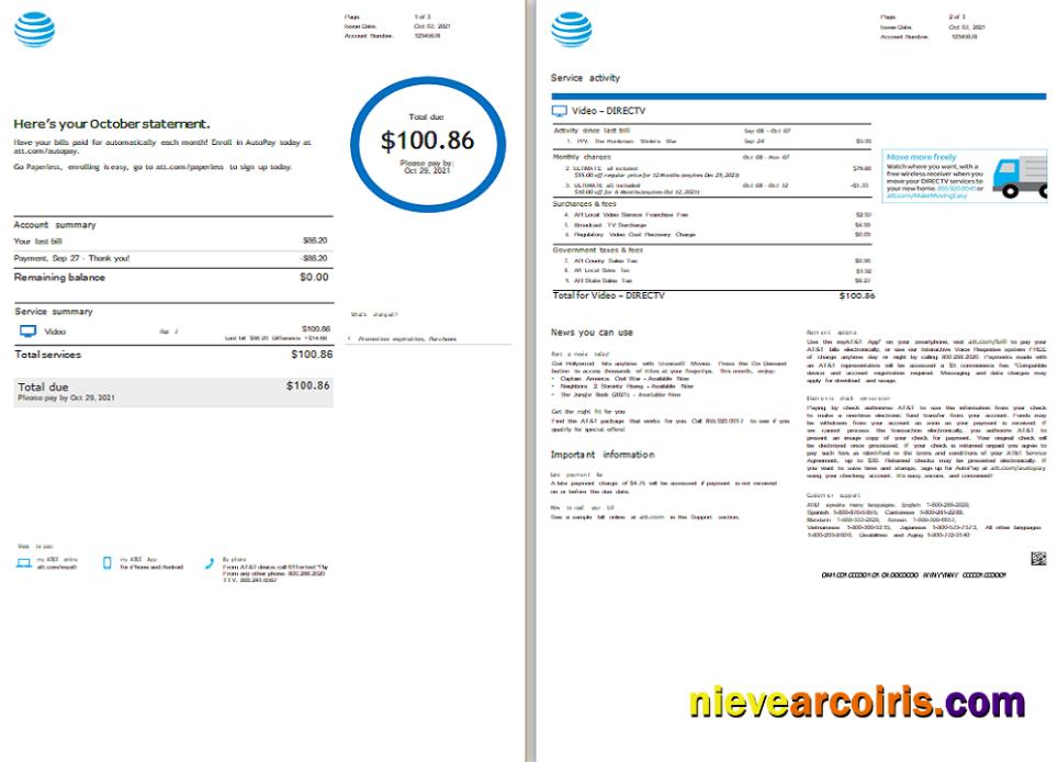 USA AT&T invoice